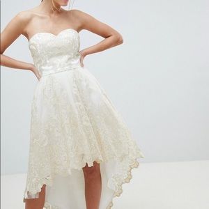 Ivory Gold Strapless Lace Bridal Shower, Bachelorette, Wedding, or Formal Dress